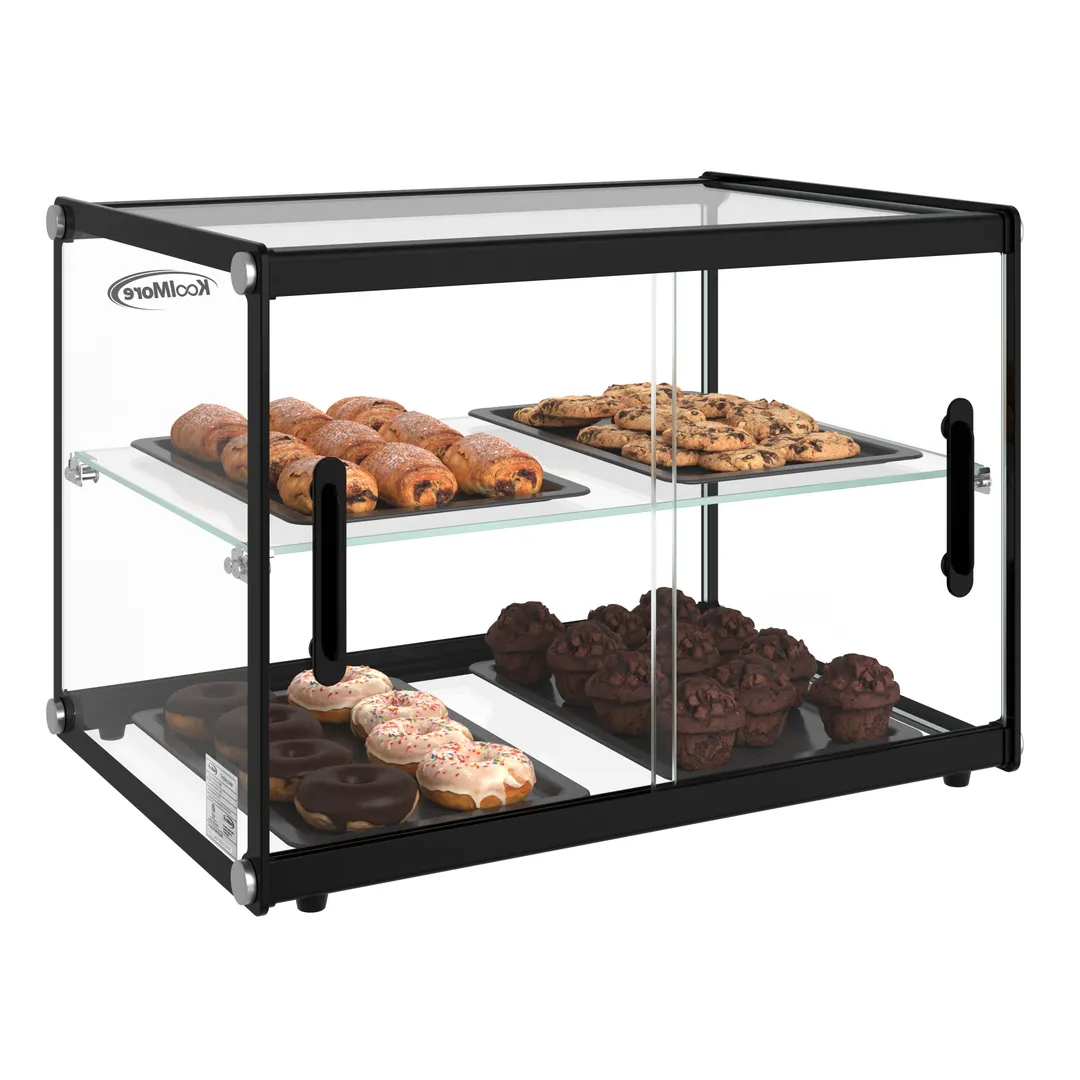 Koolmore KM-DC-2CSBK 22" Tiered Pastry Display Case with Shelf and Sliding Door, 2.2 cu. ft. Capacity