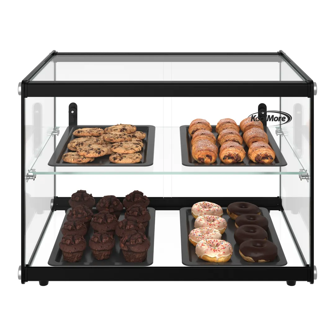Koolmore KM-DC-2CSBK 22" Tiered Pastry Display Case with Shelf and Sliding Door, 2.2 cu. ft. Capacity