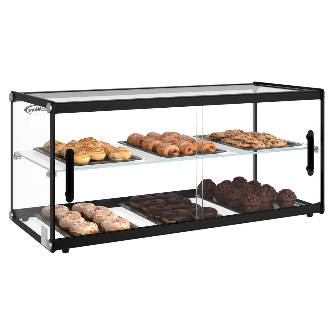 Koolmore KM-DC-3CSBK 33" 2-Tier Pastry Display Case with Shelf and Sliding Door, 3.2 cu. ft. Capacity