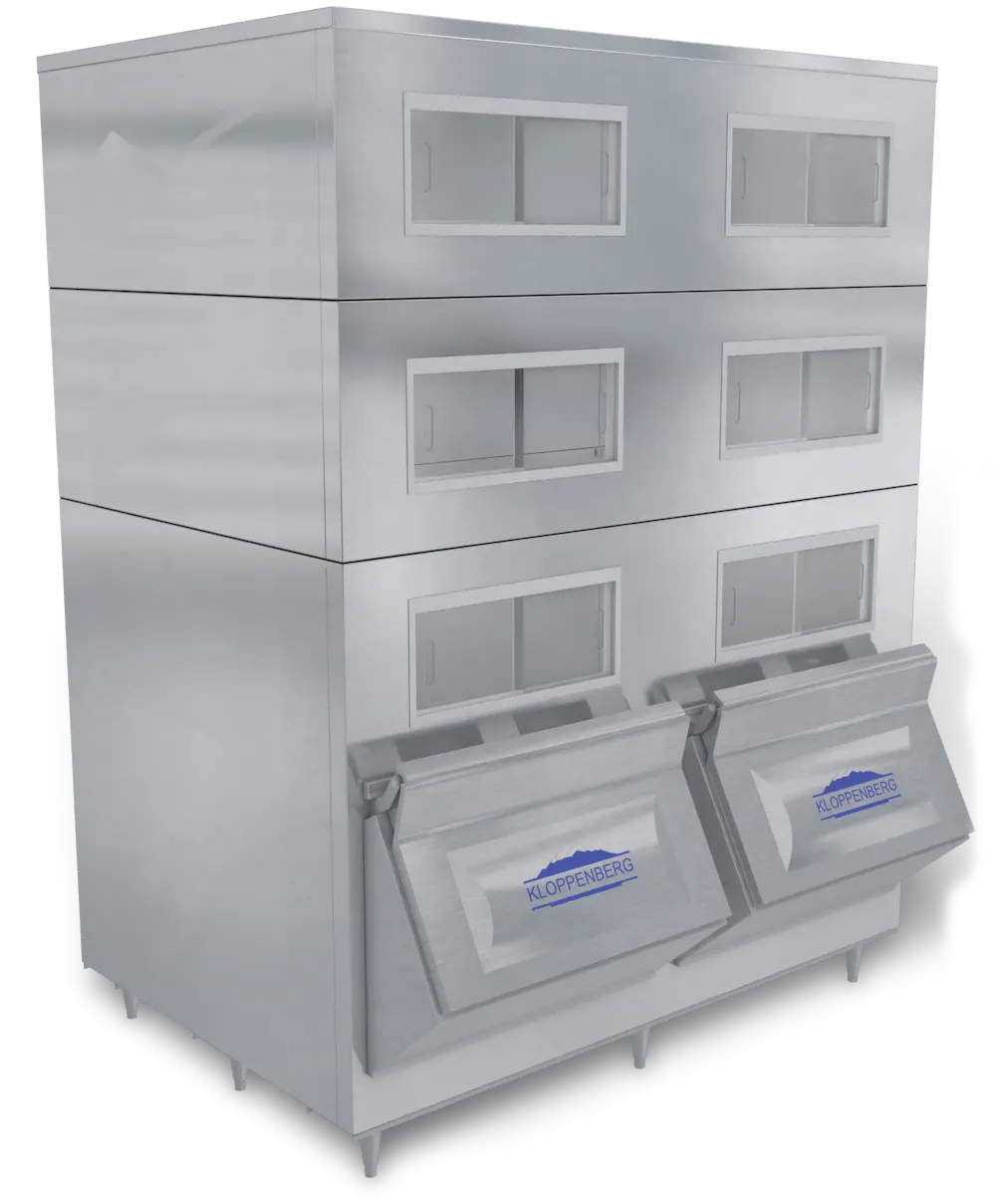 Kloppenberg 5835-SBB Double-Door Ice Bin, 96" Width, 3300 lb Capacity, Steel, NSF, USA Made