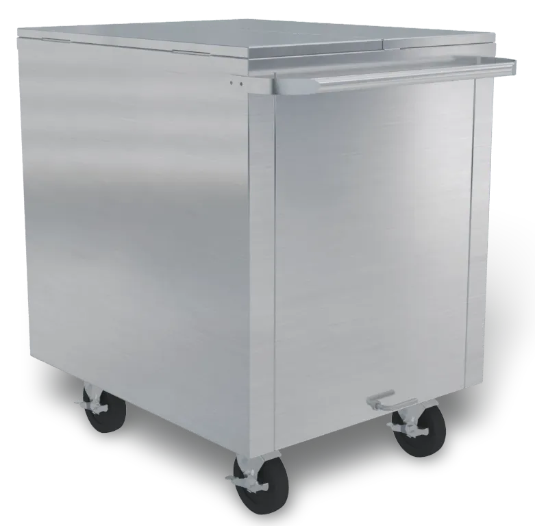 Kloppenberg CC-250 Ice Shuttle Cart, 250 Lb Stainless Steel Bin, 24" Door Clearance, 5" Casters, USA
