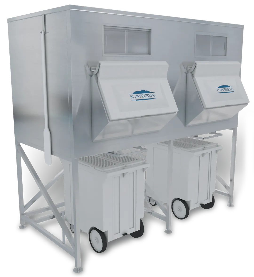 Kloppenberg IFS3400-250 Ice Fill Station, 96" Width, 5039 Lb, Hinged Door, Steel, Two 250 Lb Carts