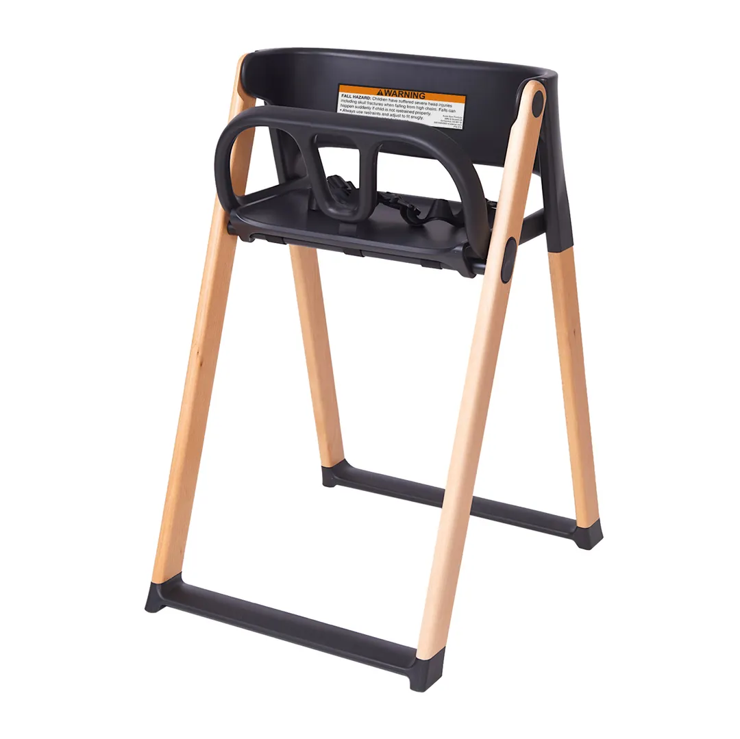 Koala KB615-02 Stowe High Chair, 18"W x 21"D x 27.5"H, Black Seat, Natural Beechwood Frame, Flat-Fold Design