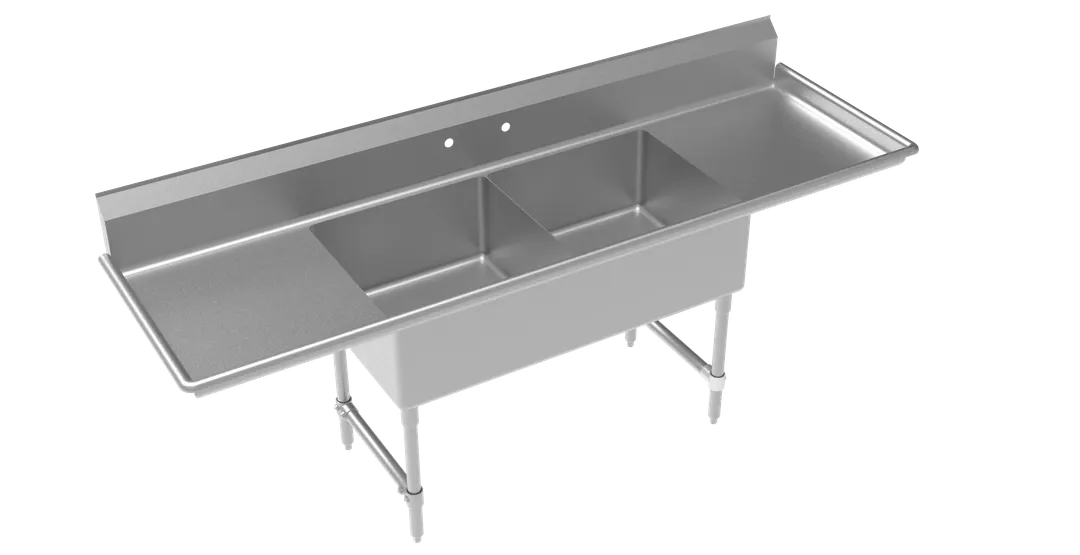 Krowne CS-2424-2-LR-LF Royal Series 2-Compartment Commercial Sink with Left & Right Drainboards