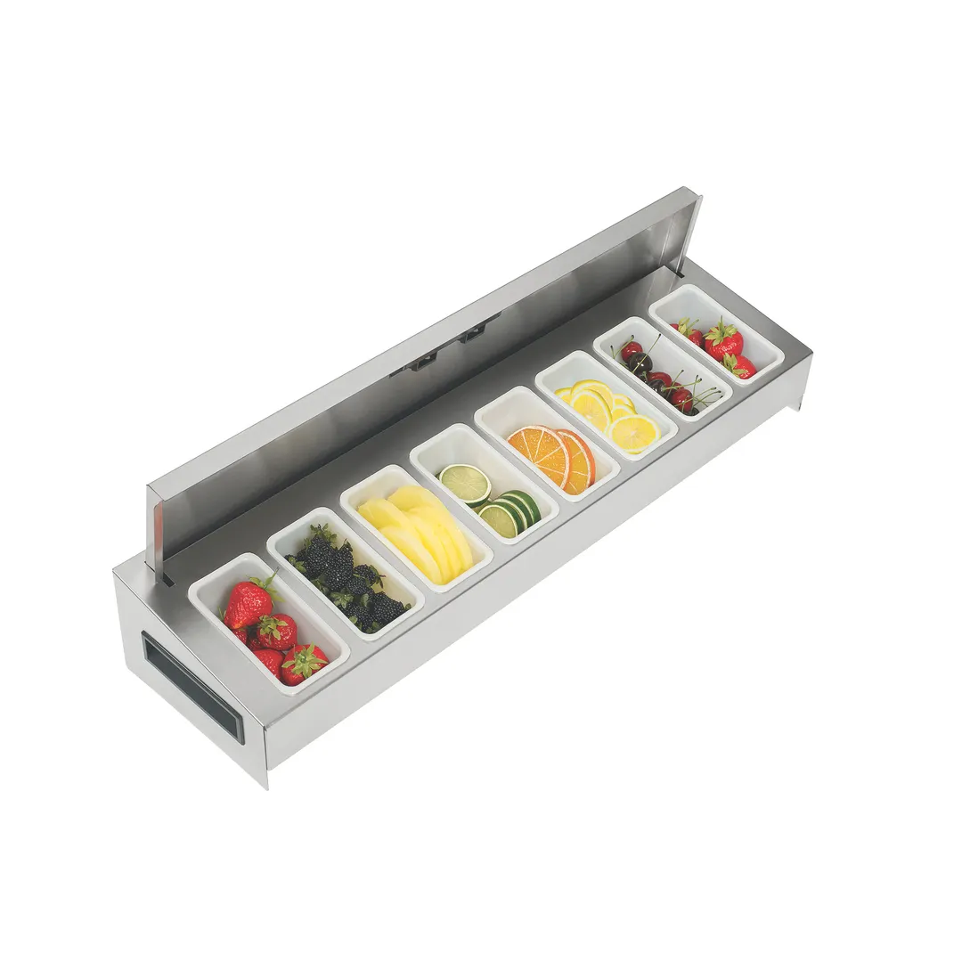 Krowne KR-519 Garnish Station, 5‑Comp Steel Sliding Cover, Fits 18" Ice Bin, Includes Pint Containers