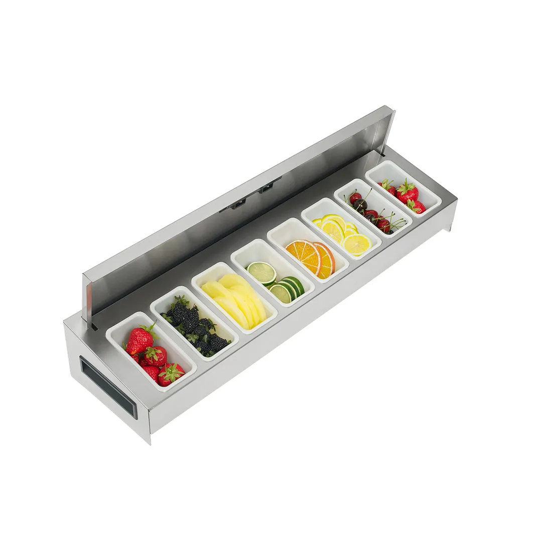 Krowne KR-522 Garnish Station, Fits 36" Ice Bin, 9-Pint Stainless Steel, Sliding Cover with Handles