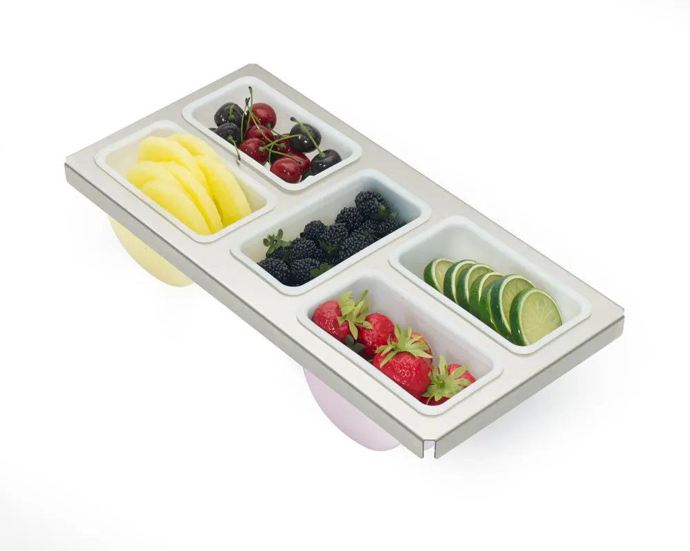 Krowne KR-604 Garnish Tray, Fits 8" Ice Bin, 5 Pint Cups, Tray Preserves Ice, 5 Compartments