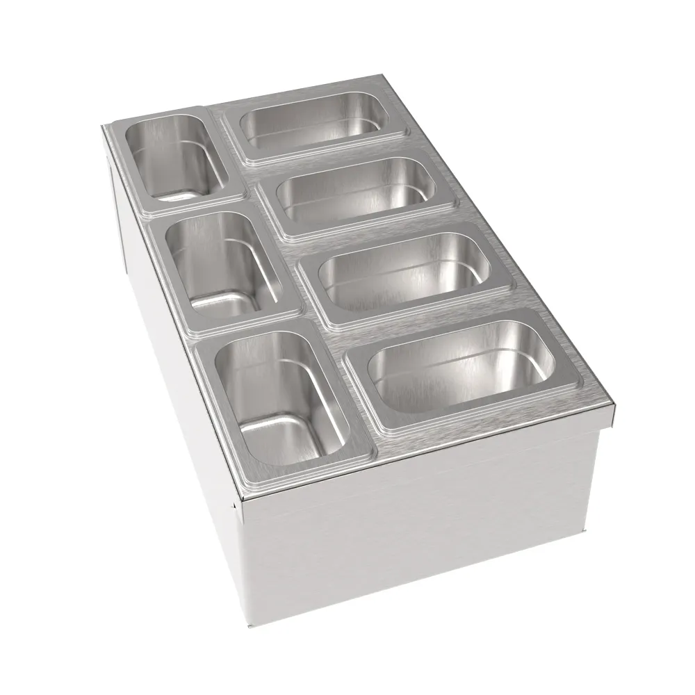 Krowne MW-CT12 Condiment Insert, 12"W x 21"D x 6"H, Silver Stainless Base, 7 Compartments, Cups