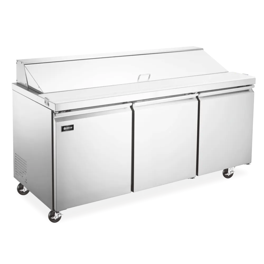 Omcan USA 50130 70.4" 3-Section Mega Top Sandwich Prep Table, 30 Pans, Stainless Steel