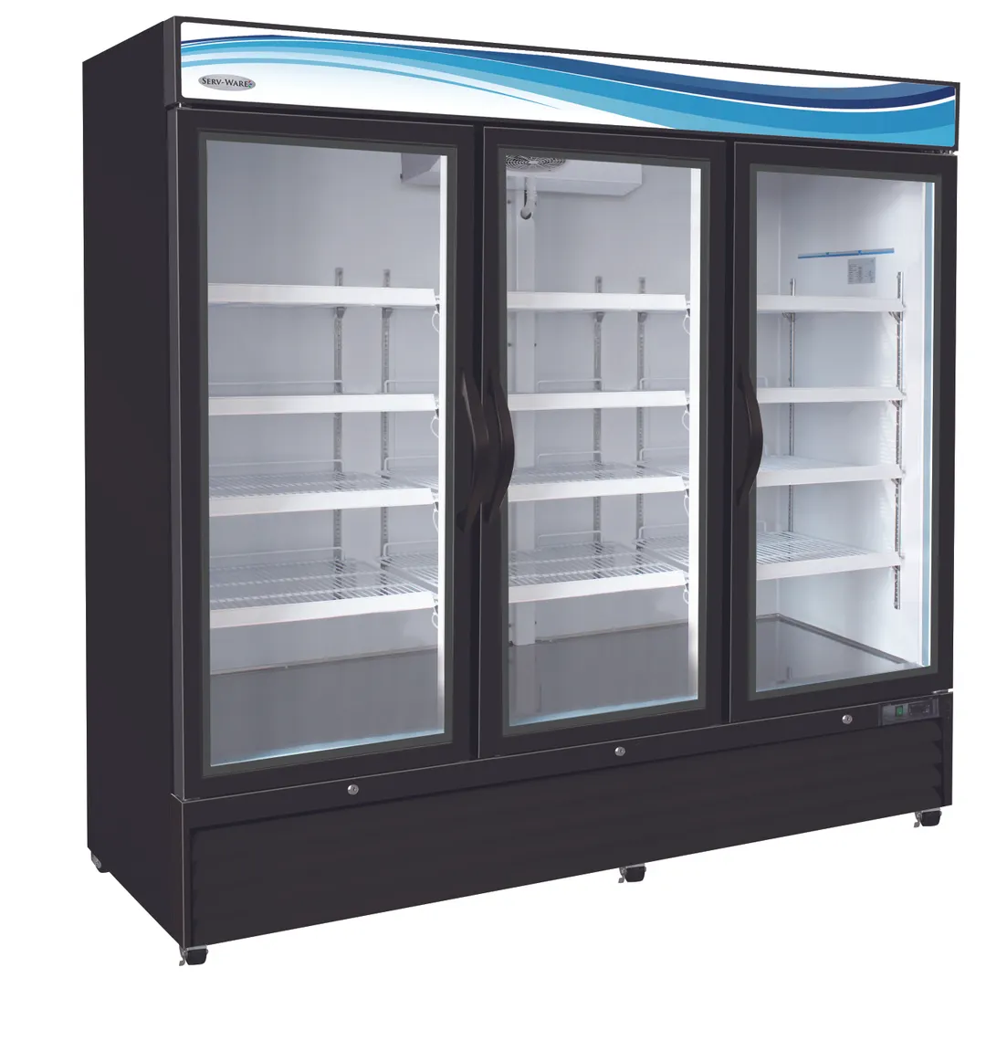 Serv-Ware GF72B-HC 83" Three-Section Glass Door Freezer Merchandiser, 23 cu ft, 5/8 HP Compressor, LED Display