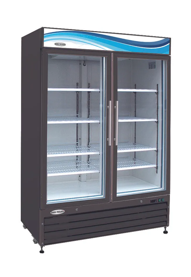 Serv-Ware GR48B-HC 56" Two-Section Black Refrigerator, 23 cu. ft., Glass Door, LED Display