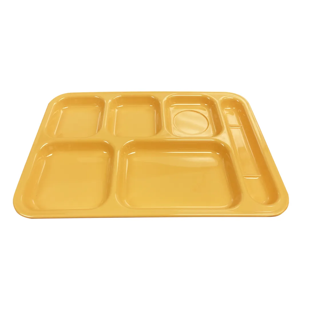 Thunder Group ML802YW Tray, 14.5"W X 10"D X 7/8"H, Right Hand (6) Compartment, Yellow - Dozen