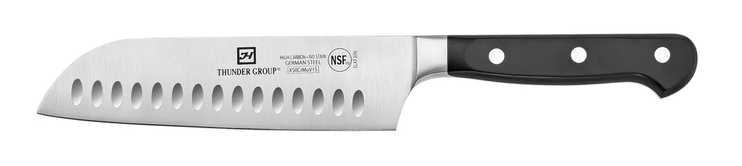 Thunder Group SLKF306 Santoku Knife, 7" Blade, Hollow Ground, Forged German Steel