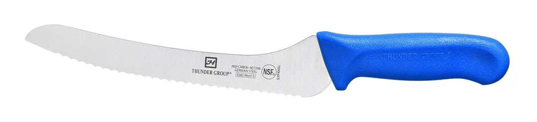 Thunder Group SLKF406BU Bread Knife, 9" Blade, Blue Polypropylene Handles, German Steel