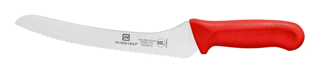 Thunder Group SLKF406RD Bread Knife, 9" Blade, Red Polypropylene Handles, German Steel