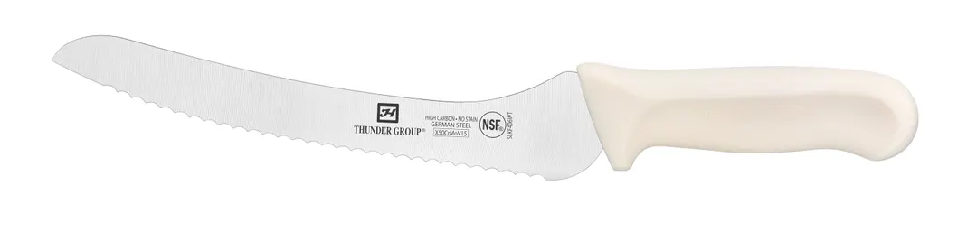 Thunder Group SLKF406WT Bread Knife, 9" Blade, White Polypropylene Handles, German Steel
