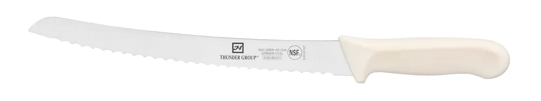 Thunder Group SLKF407WT Bread Knife, 9-1/2" Blade, White Polypropylene Handles, German Steel