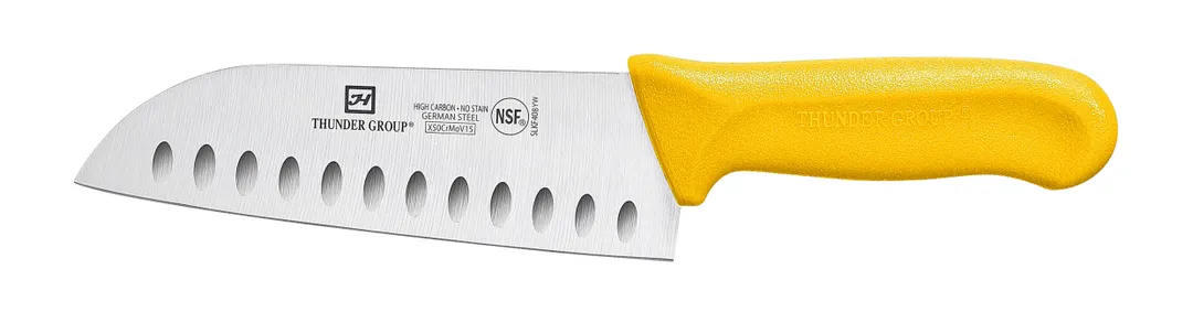Thunder Group SLKF408YW Santoku Knife, 7" Blade, Hollow Ground, Yellow Polypropylene Handles