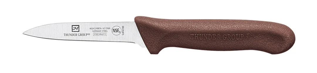 Thunder Group SLKF421BR Paring Knife, 3-1/4" Blade, Brown Polypropylene Handles, German Steel, 2 Each - Pack