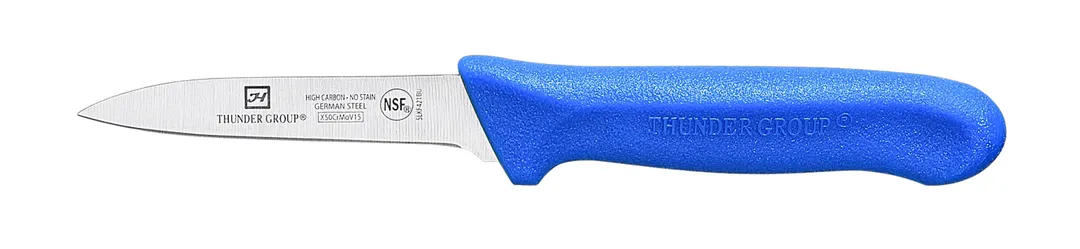 Thunder Group SLKF421BU Paring Knife, 3-1/4" Blade, Blue Polypropylene Handles, German Steel, 2 Each - Pack