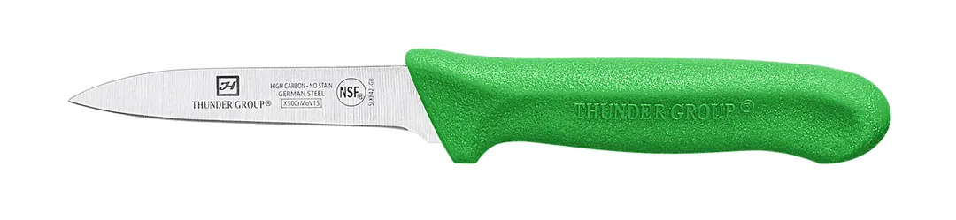 Thunder Group SLKF421GR Paring Knife, 3-1/4" Blade, Green Polypropylene Handles, German Steel, 2 Each - Pack