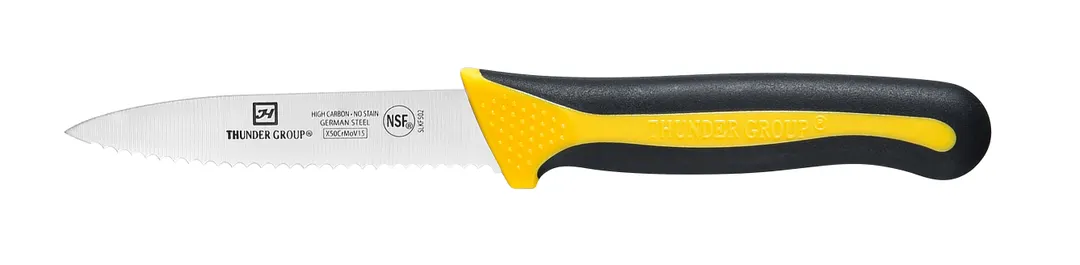 Thunder Group SLKF502 Serrated Paring Knife, 3-1/2" Blade, Soft-Grip Handles, German Steel