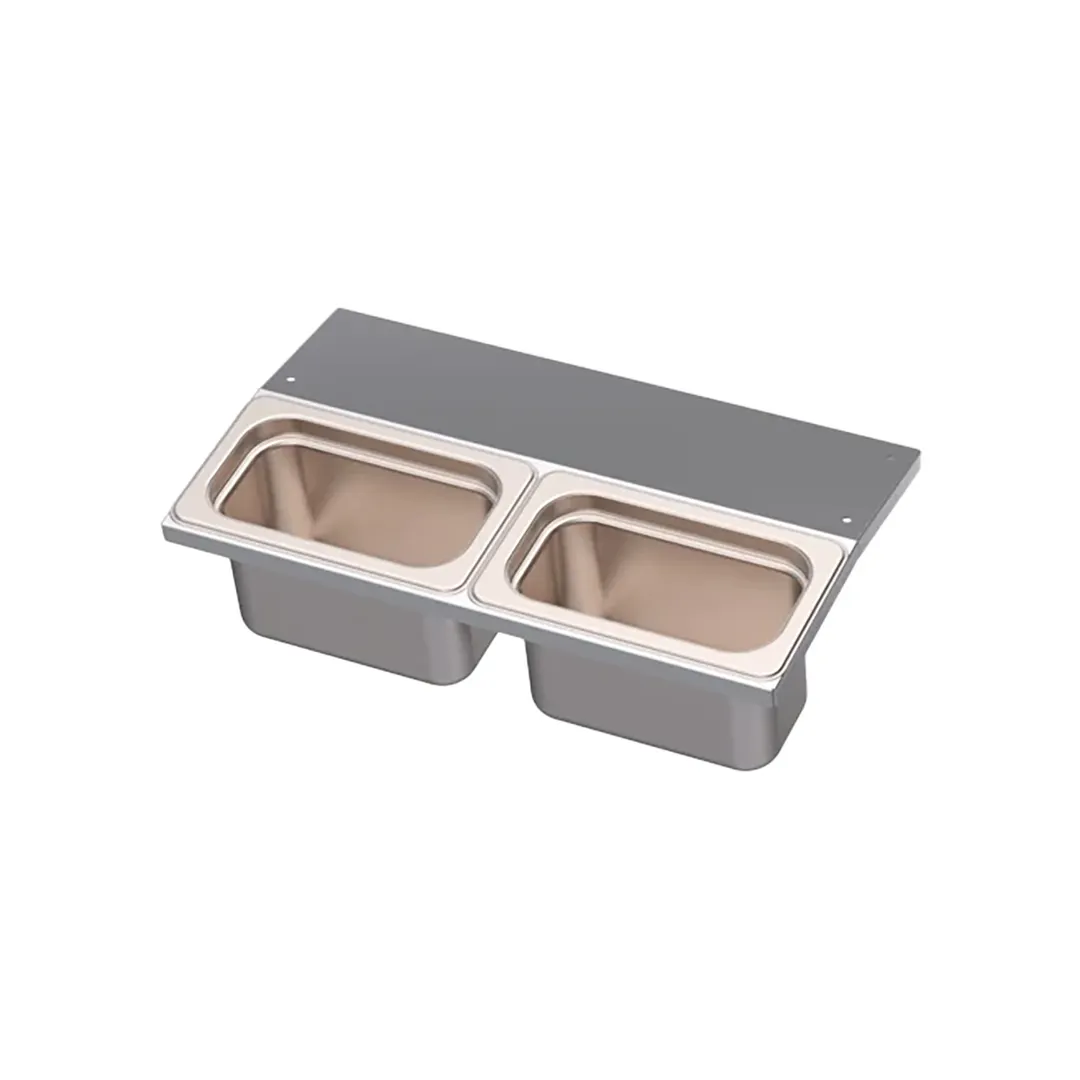 Krowne KR-UMGT-2 Royal 14" Wide Stainless Steel Garnish Tray with Two NSF Condiment Cups