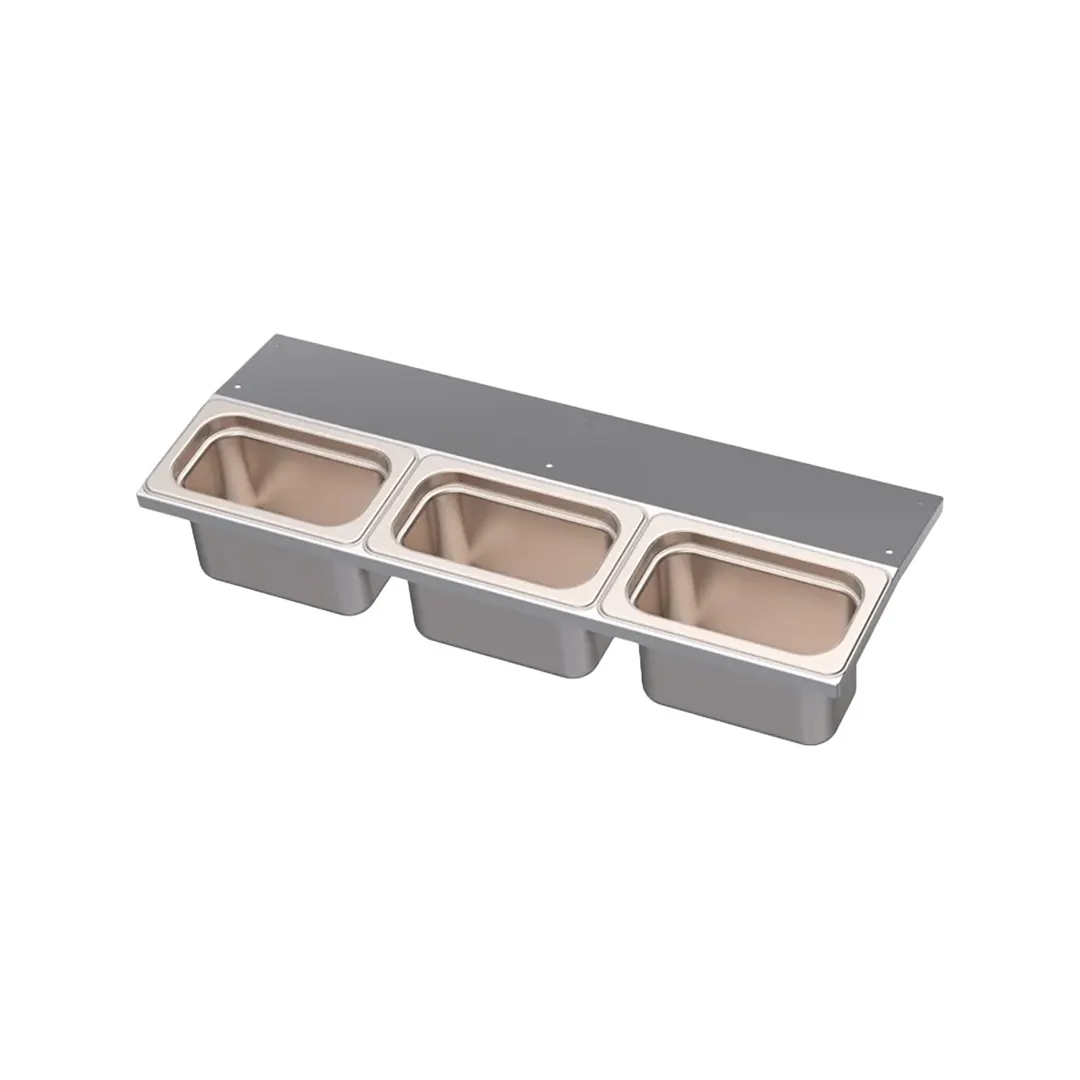 Krowne KR-UMGT-3 Royal Series 21" Stainless Steel Garnish Tray With (3) Condiment Cups, NSF
