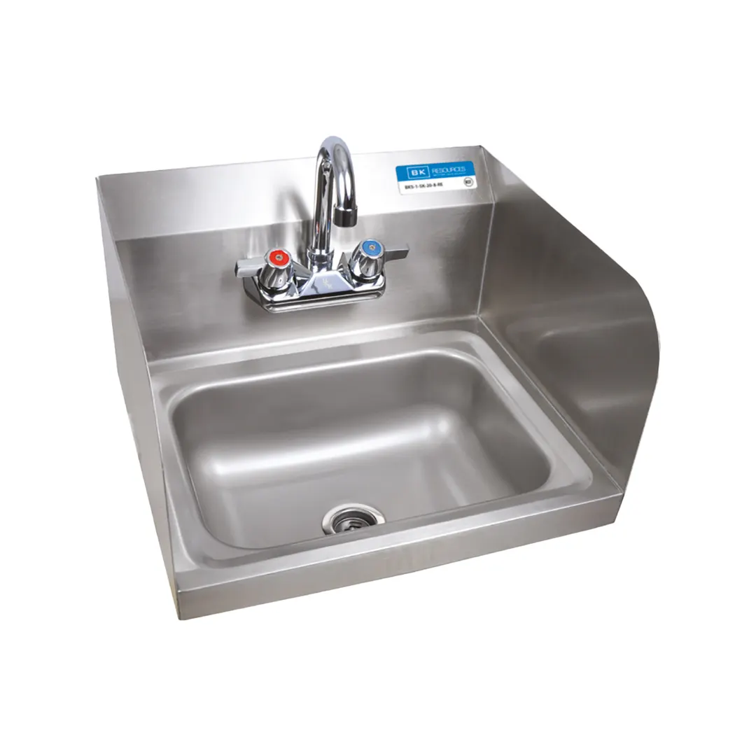 BK Resources CP-2D-1410-SS-PG 14" Wall Mounted Hand Sink with Faucet - 3 Splashes
