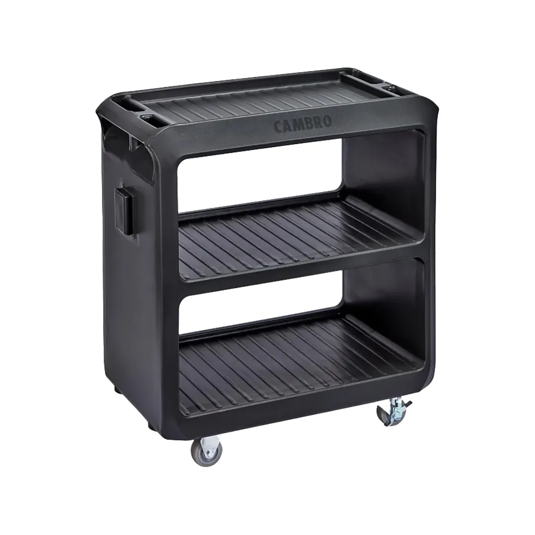 Cambro BC225110 NSF Black Polyethylene 3-Shelf Service Cart - 28" x 16" x 32.25"