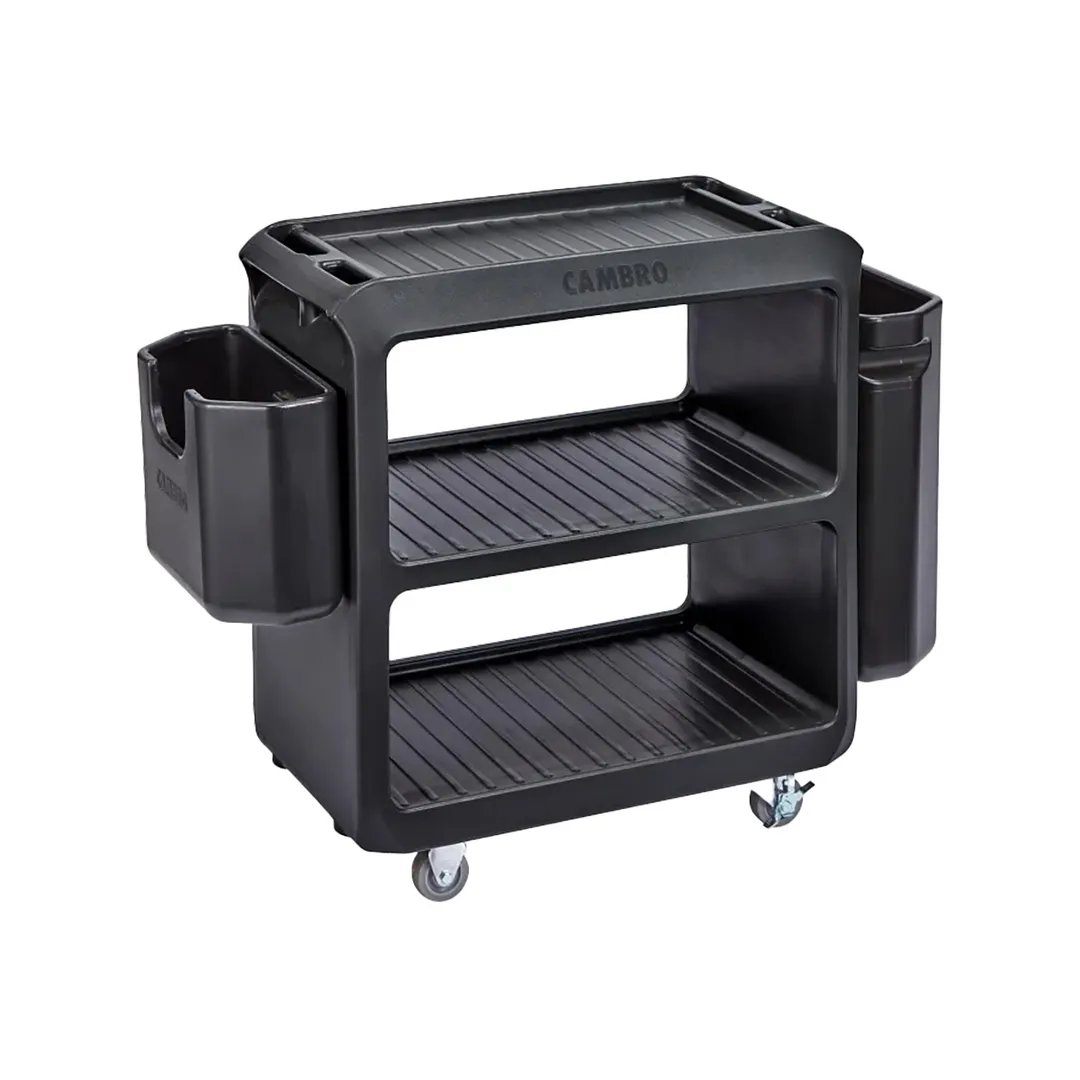 Cambro BC225110 NSF Black Polyethylene 3-Shelf Service Cart - 28" x 16" x 32.25"
