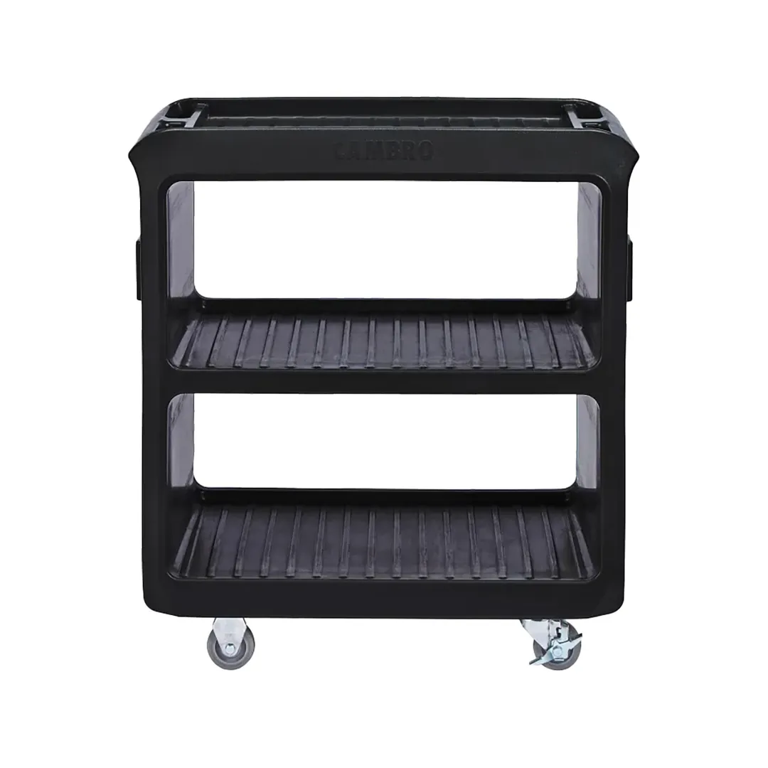 Cambro BC225110 NSF Black Polyethylene 3-Shelf Service Cart - 28" x 16" x 32.25"