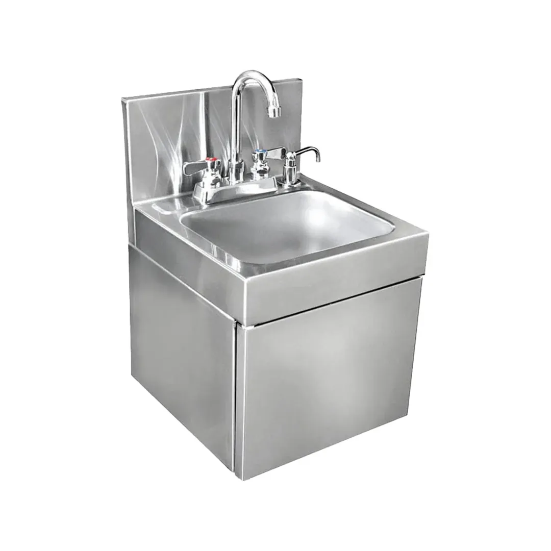 Glastender WDH-14 14" Wall Mounted Hand Sink with Faucet, Soap & Towel Dispenser - 20 gauge