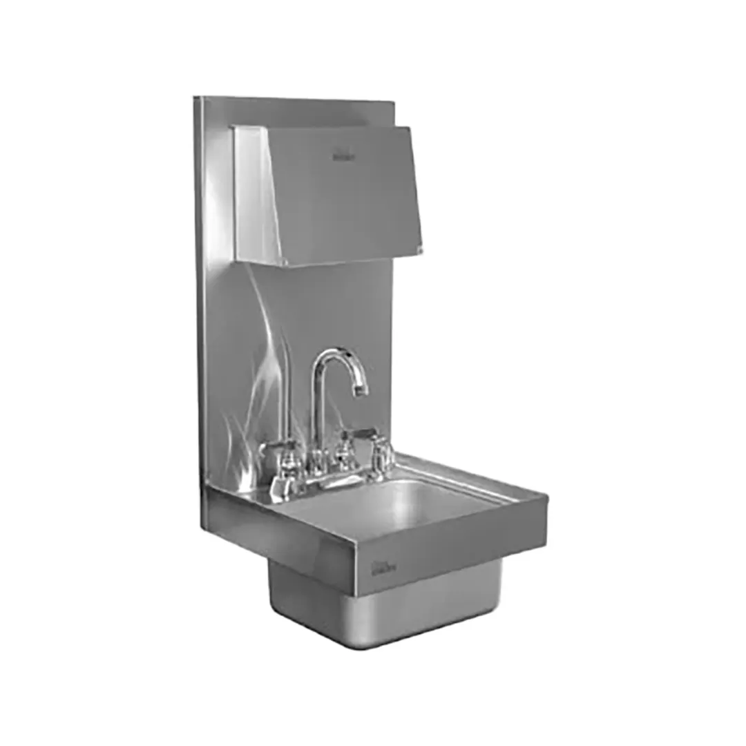 Glastender WH-14-ESD 14" Wall Mounted Hand Sink with Faucet, Soap & Towel Dispenser - 20 gauge