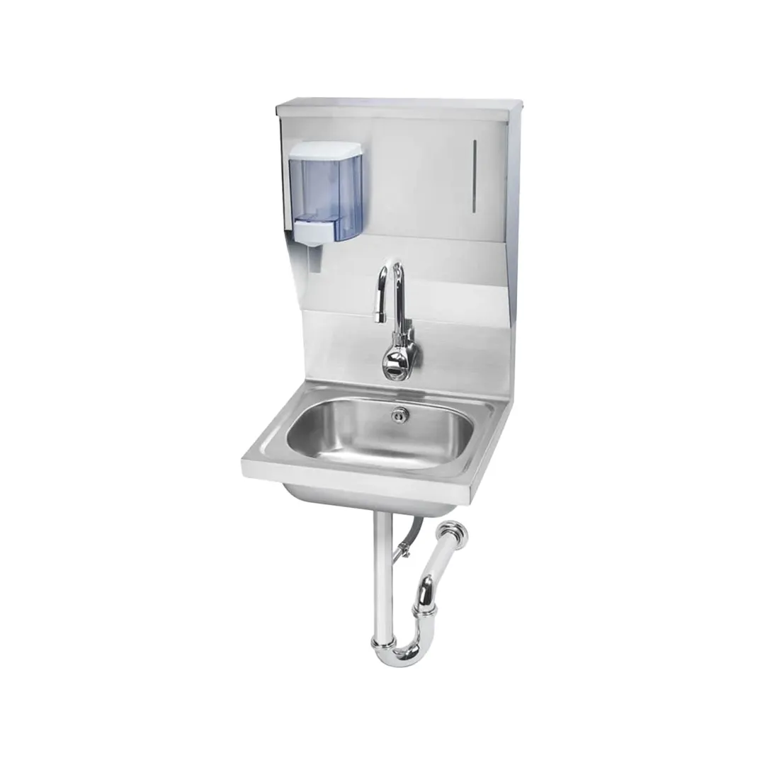 Krowne HS-13 16" Wall Mounted Hand Sink with e-Faucet, Soap & Towel Dispenser - 20 gauge