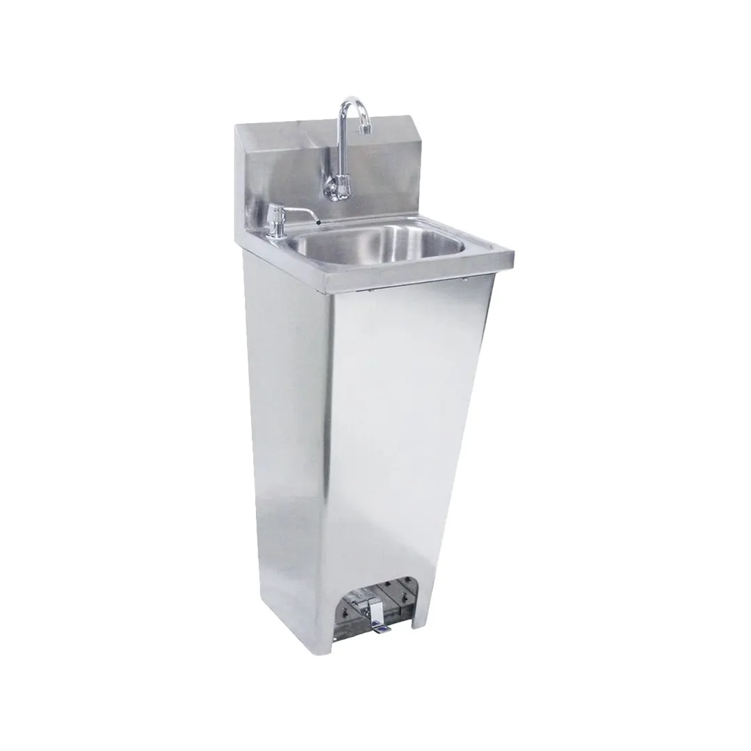 Krowne HS-14 15" Pedestal Mounted Hand Sink w/Hands Free Faucet, Foot Valve & Soap Dispenser - 20 g