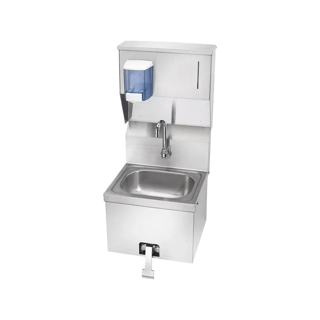 Krowne HS-16 16" Wall Mounted Hand Sink w/Faucet, Knee Valve, Soap & Towel Dispenser - 20 gauge
