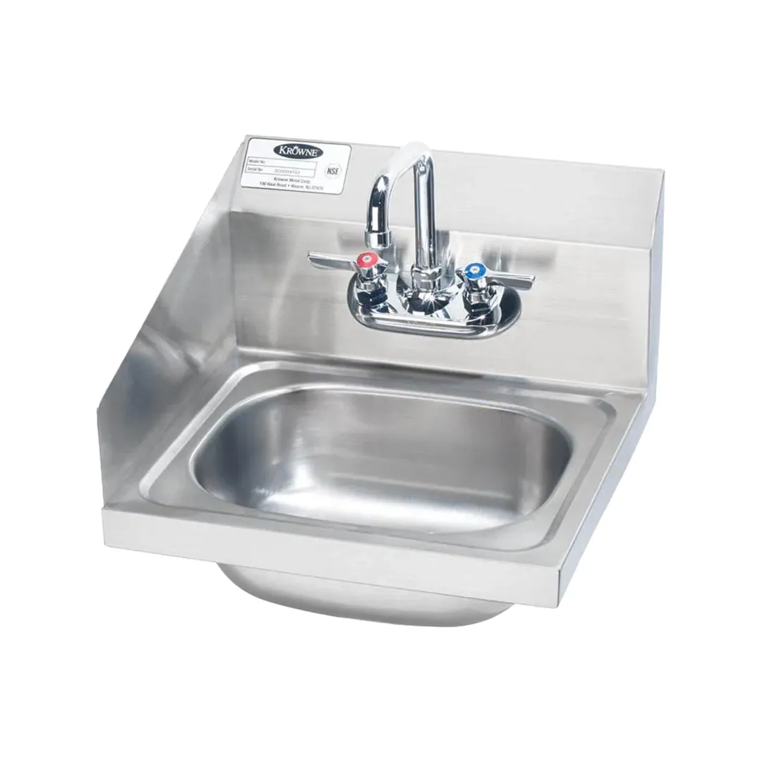Krowne HS-2-LS 15" Wall Mounted Hand Sink with Faucet - 20 gauge / Back & Left Splashes