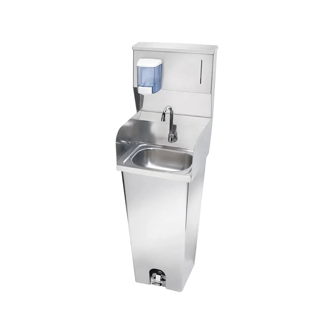 Krowne HS-42 16" Pedestal Mounted Hand Sink w/Faucet, Foot Valve & Dispensers - 20 g / 3 Splashes
