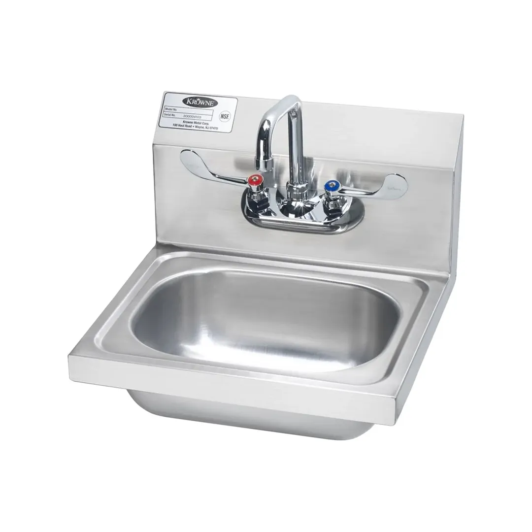 Krowne HS-43 16" Wall Mounted Hand Sink with Wrist Faucet- 20 gauge