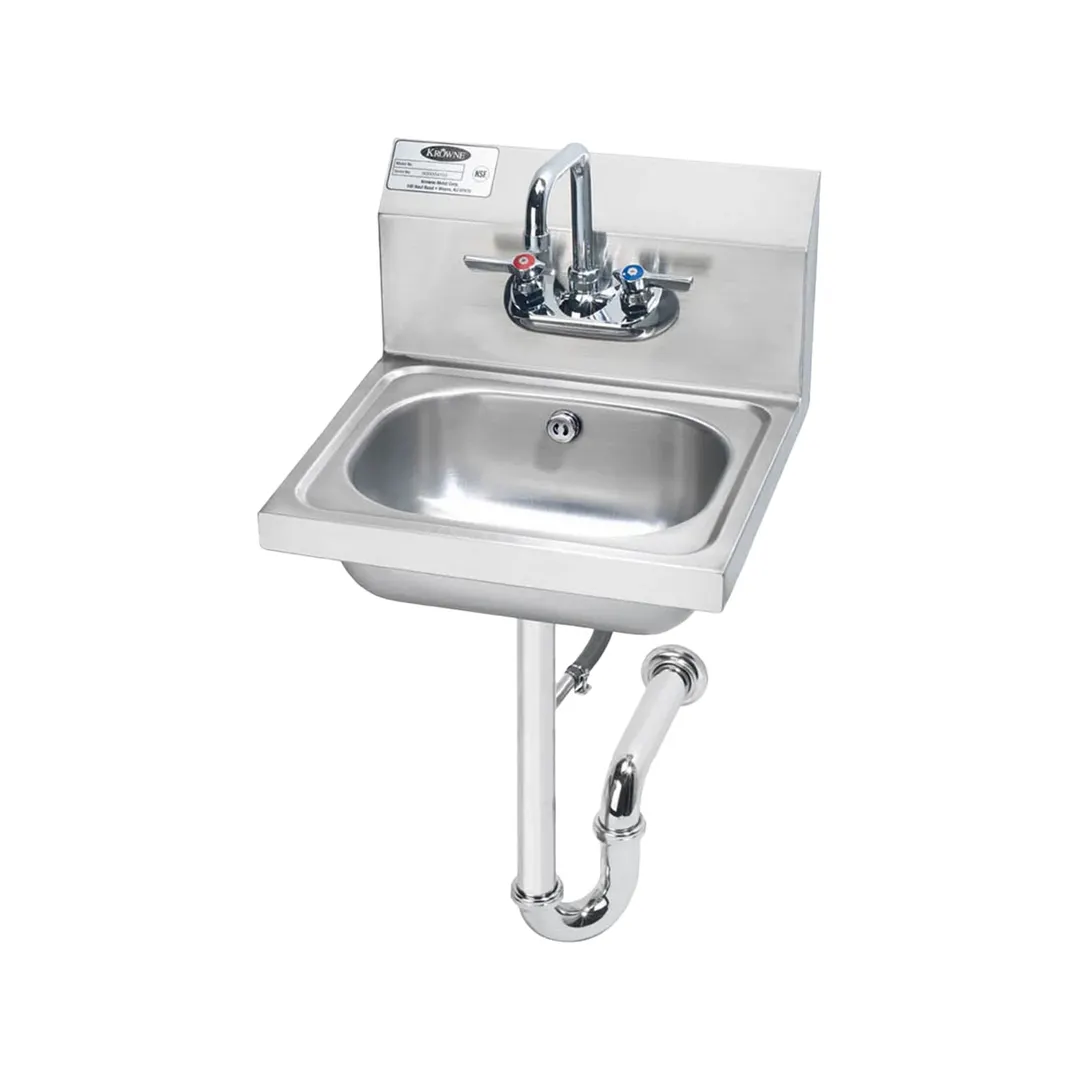 Krowne HS-4 15" Wall Mounted Hand Sink with Faucet & P-trap - 20 gauge