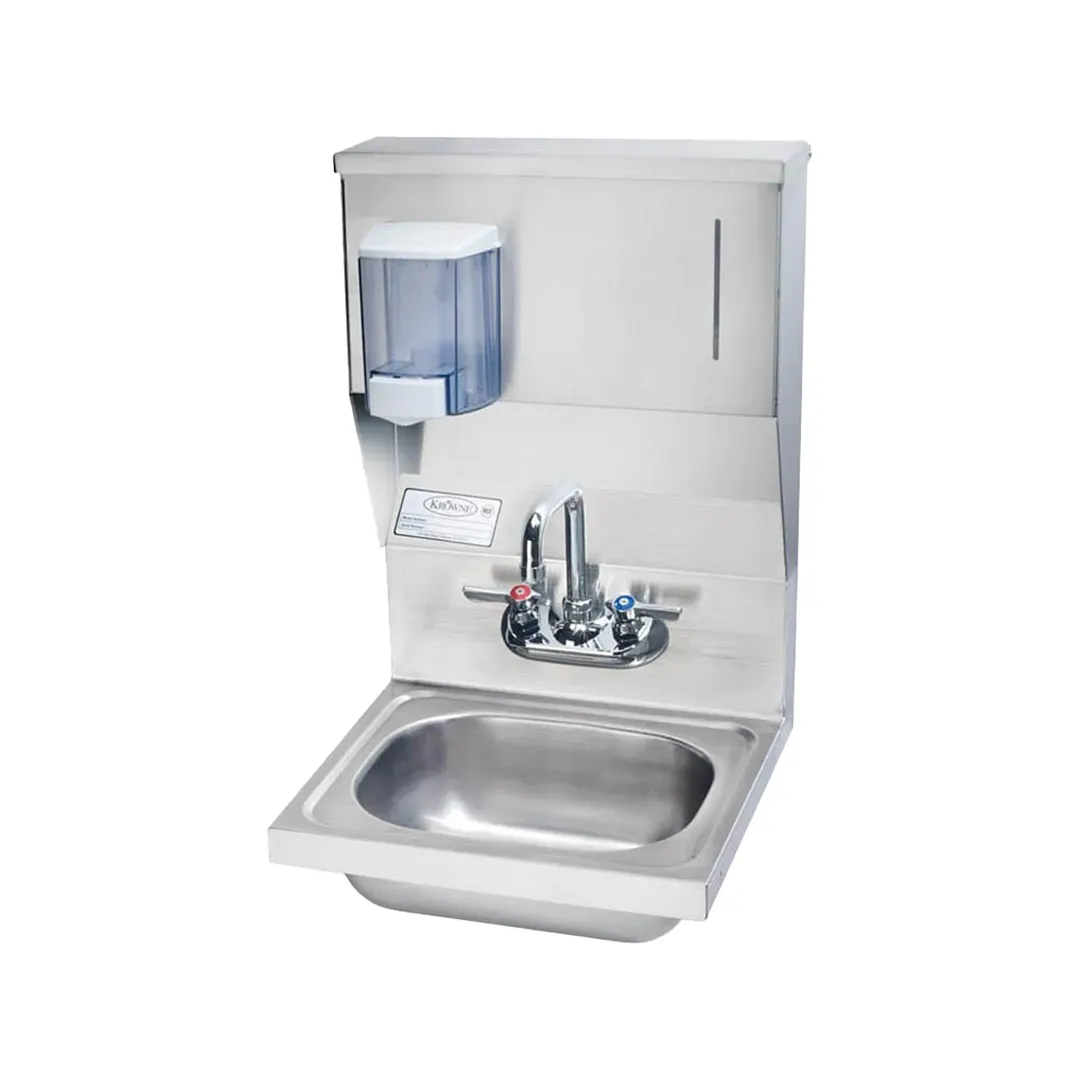 Krowne HS-56 16" Wall Mounted Hand Sink with Faucet, Soap & Towel Dispensers - 20 gauge