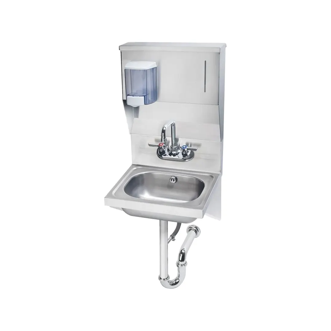 Krowne HS-58 16" Wall Mounted Hand Sink with Faucet, P-trap, Soap & Towel Dispensers - 20 gauge