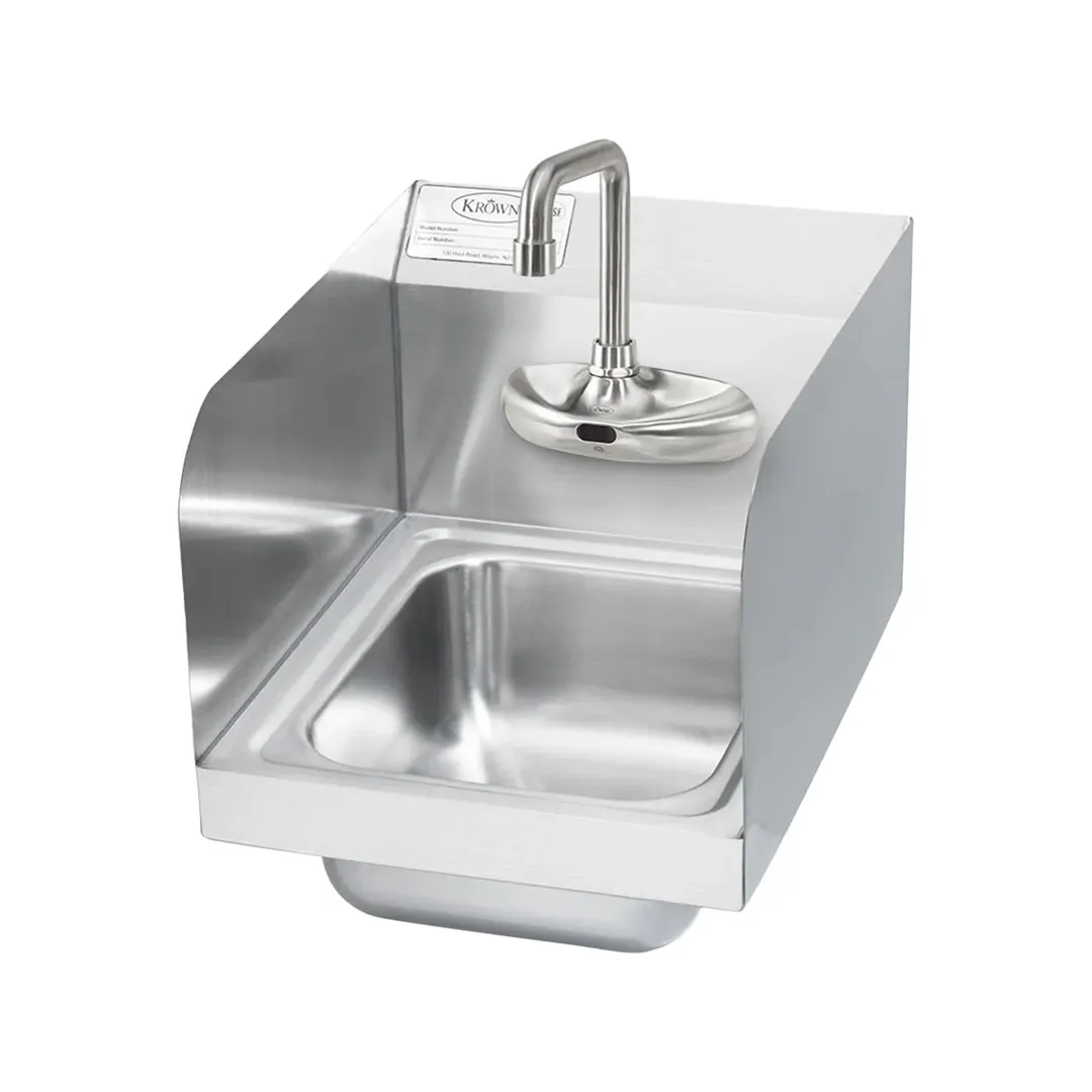 Krowne HS-65 12" Wall Mounted Hand Sink with e-Faucet & Battery Powered - 20 gauge / 3 Splashes