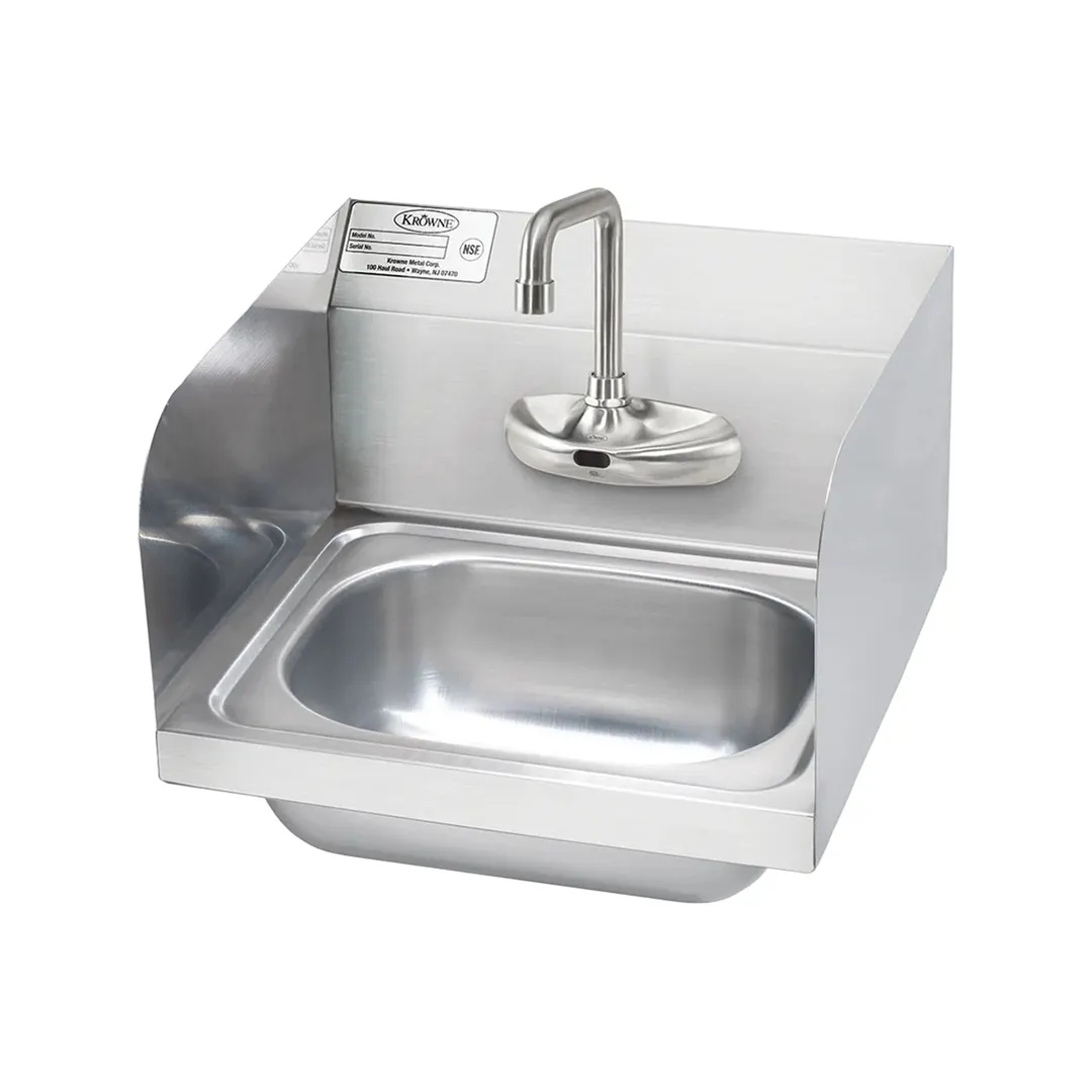Krowne HS-68 15" Wall Mounted Hand Sink with e-Faucet & Battery Powered - 20 gauge / 3 Splashes