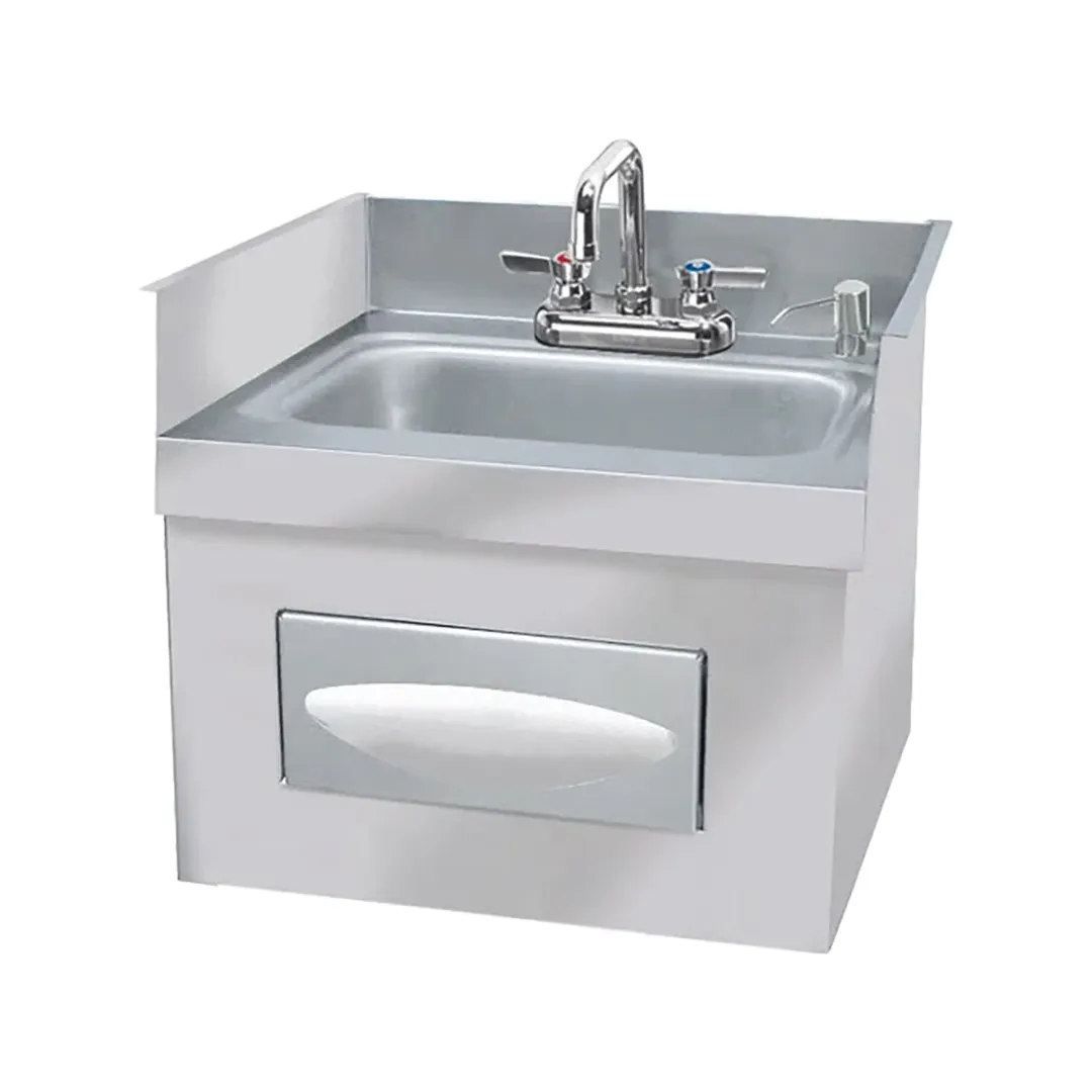 Krowne HS-74 18" Recessed Hand Sink with Faucet, Soap & Towel Dispenser - 20 gauge / 3 Splashes