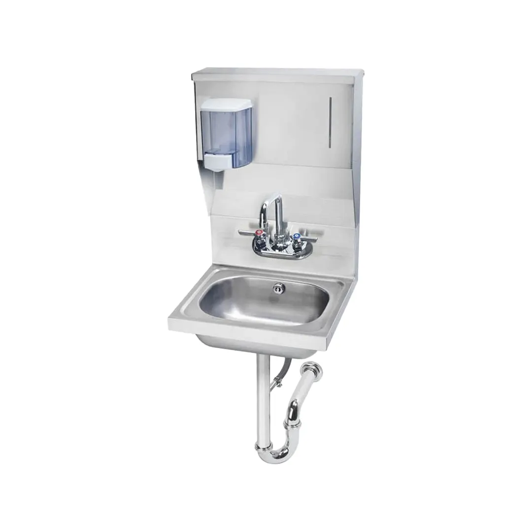 Krowne HS-7 16" Wall Mounted Hand Sink with Faucet, Soap & Towel Dispensers - 20 gauge