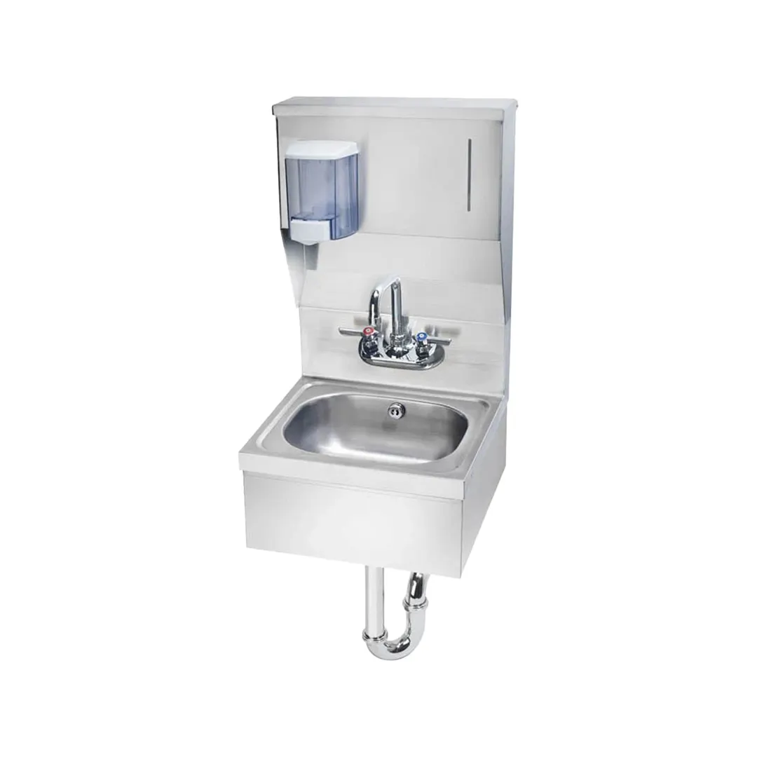 Krowne HS-8 16" Wall Mounted Hand Sink with Faucet, Soap & Towel Dispenser - 20 gauge