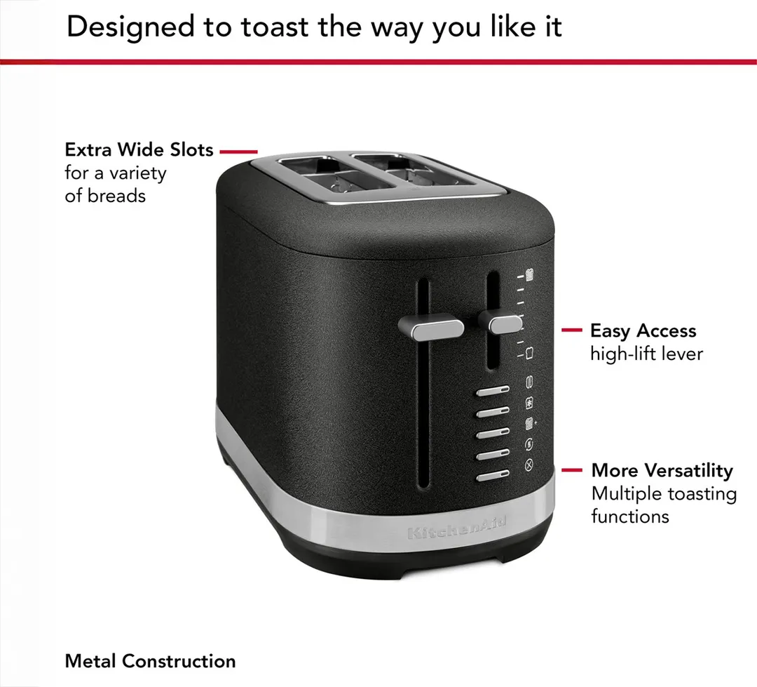 KitchenAid KMT2109BK 2 Slice Automatic Toaster with Extra Wide Slots, Cast Iron Blackl Color