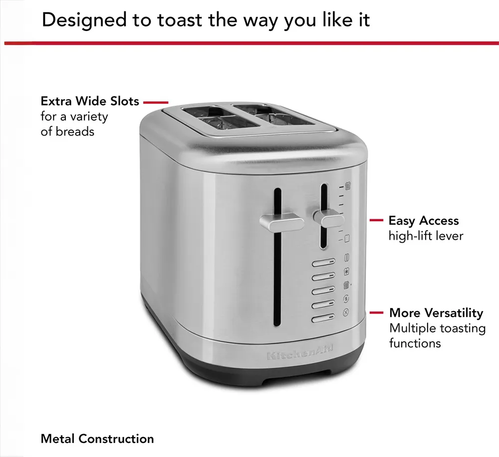 KitchenAid KMT2109SX 2 Slice Automatic Toaster with Extra Wide Slots, Brushed Stainless Steel Color